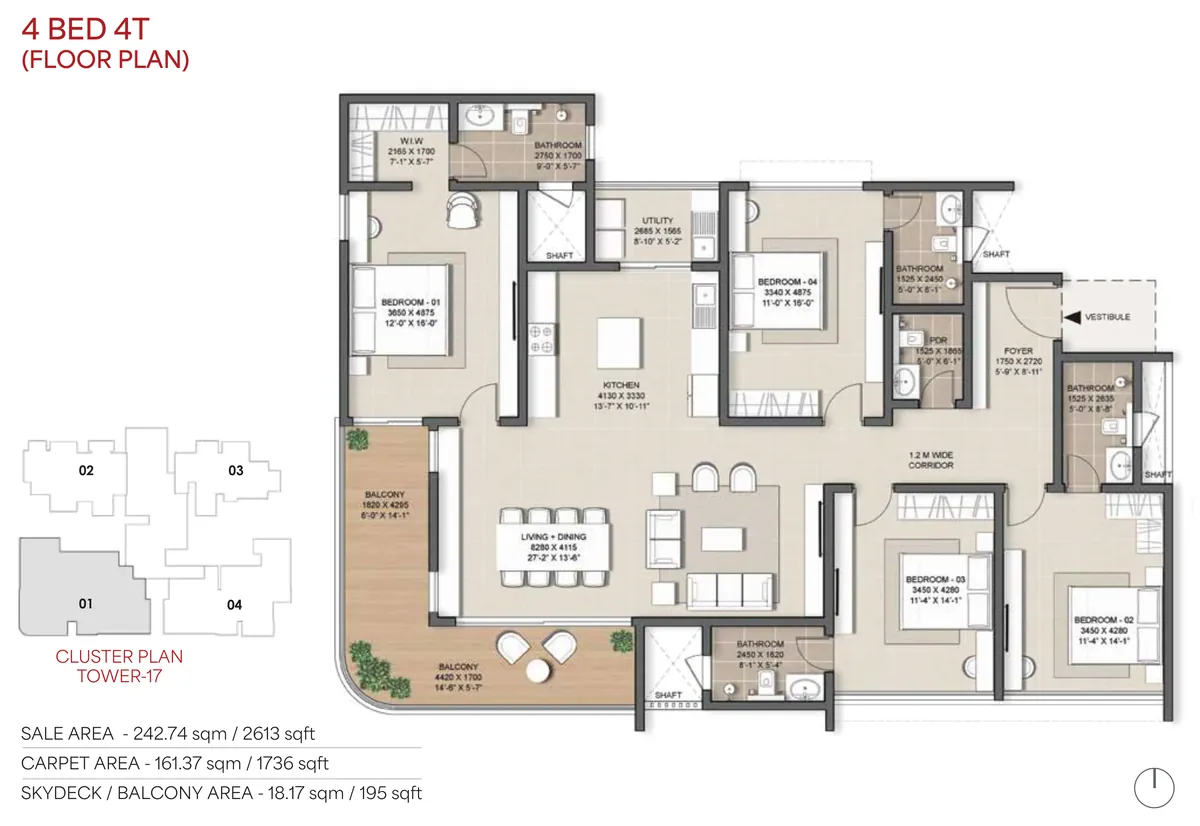 Nambiar District 25 Phase 3 4 BHK 4T floor plan - 2,613 sq ft saleable